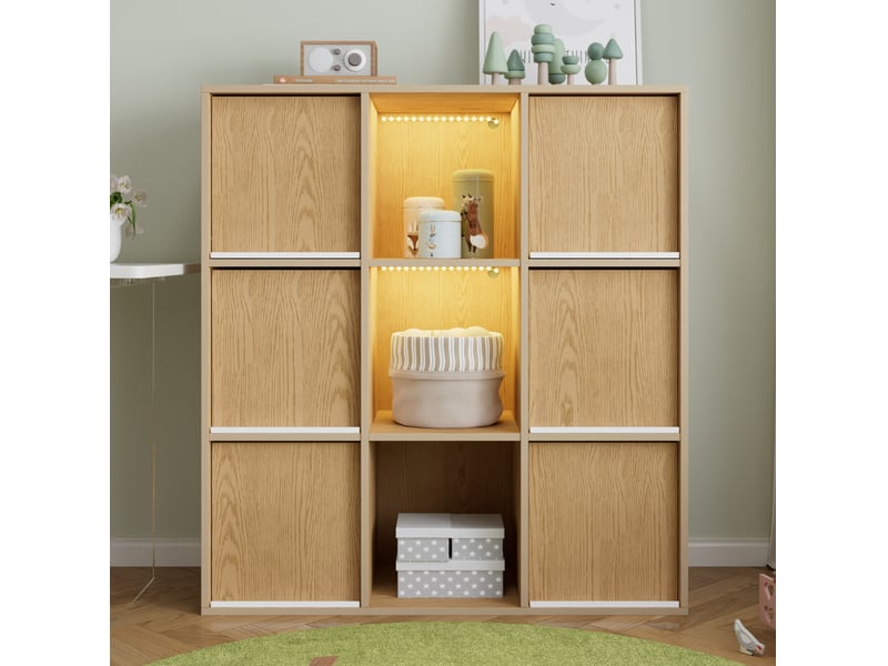 Meuble de rangement enfant 100x35x108,5 cm avec led coloris naturel - Conforama D