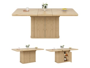Table extensible effet chêne clair avec rangement, 140 à 180 cm