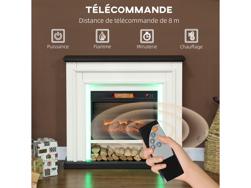  Cheminée électrique 1800w, fausse cheminée décorative lumières led rgb, effet flamme, manteau, 105 x 27 x 97 cm, noir  - Conforama R