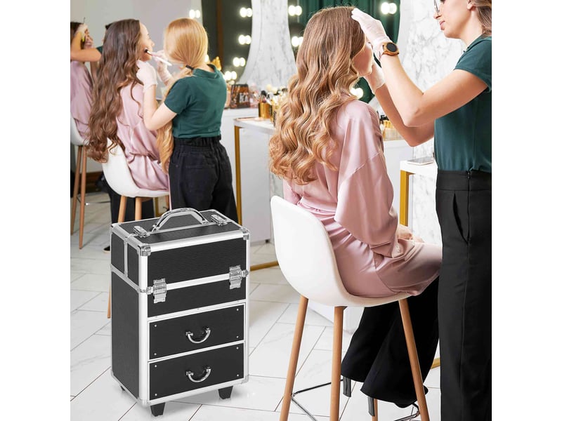  Valise de maquillage professionnelle à roulettes, avec serrure et 2 clés, noire, 36 x 23 x 52 cm  - Conforama C
