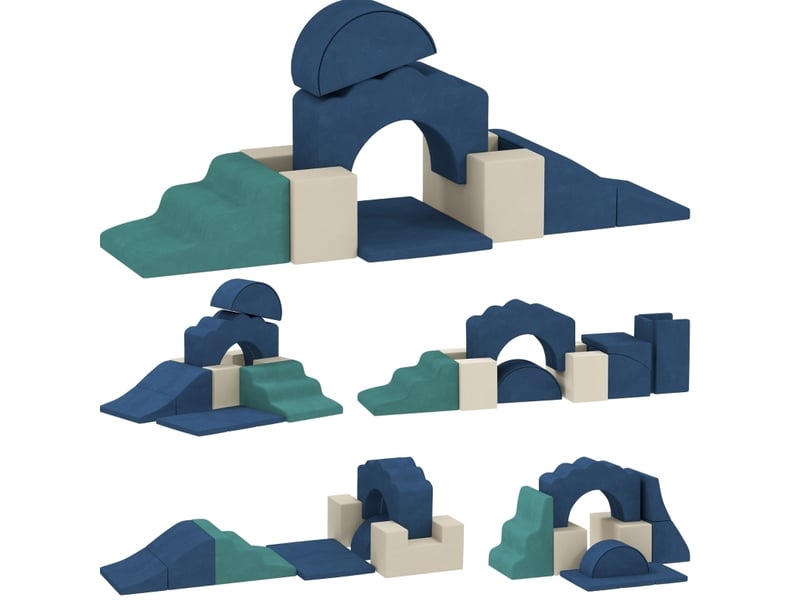  7 blocs de jeu en mousse xxl pour enfants - bleu foncé avec base antidérapante pour petits  - Conforama A