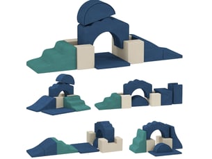 7 blocs de jeu en mousse xxl pour enfants - bleu foncé avec base antidérapante pour petits