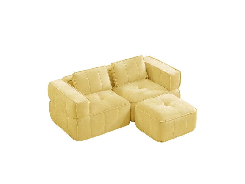  Canapé d'angle modulable 2 places avec ottoman, en polyester jaune  - Conforama A