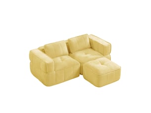 Canapé d'angle modulable 2 places avec ottoman, en polyester jaune