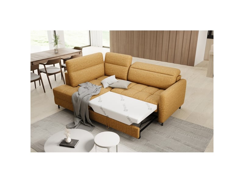  Canapé d'angle gauche convertible barnea 208 cm camel avec rangement  - Conforama B