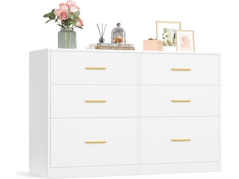  Commode de chambre moderne 40 x 119 x 78 cm 6 tiroirs espace de rangement fonctionnel en panneau d'aggloméré blanc 12_0013173  - Conforama A