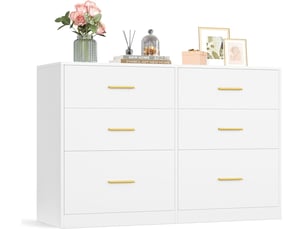 Commode de chambre moderne 40 x 119 x 78 cm 6 tiroirs espace de rangement fonctionnel en panneau d'aggloméré blanc 12_0013173
