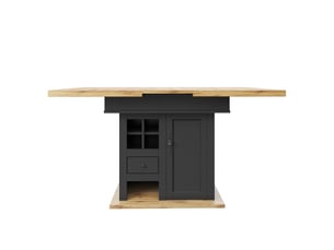 Table à manger extensible rectangulaire 110-140 x 80 cm, mdf, noir et bois naturel, avec casier à bouteilles