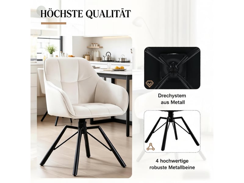  Lot de 2 chaises de salle à manger pivotantes,57x54x82,5 cm,velours,blanc crème  - Conforama D