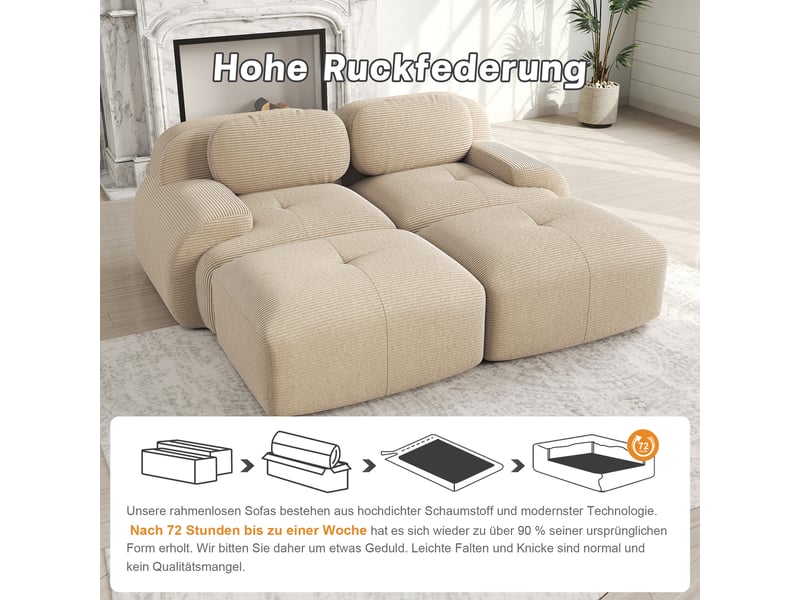  Canapé d’angle réversible 2 places en velours côtelé beige, 208 cm, sans montage W3325S00033 - Conforama C