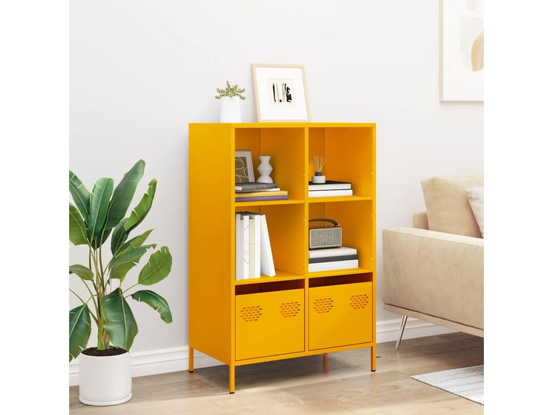  Buffet haut - bahut - meuble de rangement jaune moutarde 68x39x103,5 cm acier  - Conforama C
