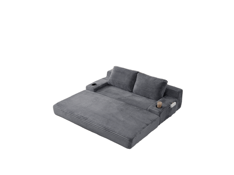  Canapé-lit 2 en 1 cord - 2 coussins, porte-gobelets sur accoudoirs, poches de rangement, salon et chambre  - Conforama E