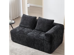 Canapé droit compressé fixe <strong>ELVMI</strong> <strong></strong> 2 places Tissu bouclette noir