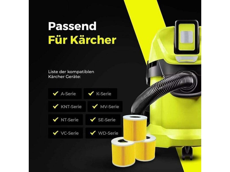  Lot de 3 filtres à cartouche + 3 vis de fermeture supplémentaires - pour aspirateur kärcher wd3 premium wd2 wd3 wd 3 mv3 wd 3 p  - Conforama B