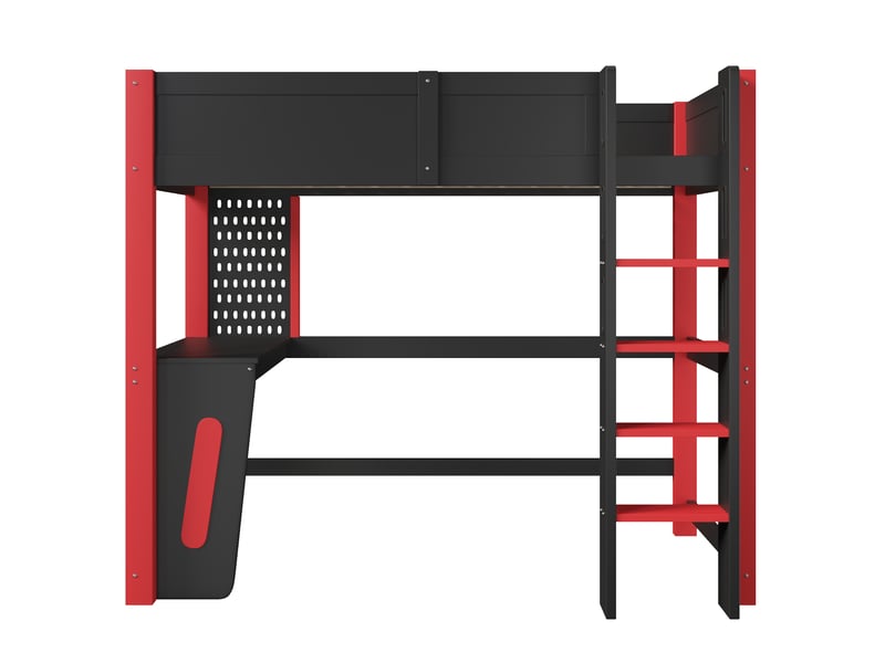  Lit mezzanine, 90 x 200 cm, en pin, avec table, panneau perforé et éclairage led, sans matelas, noir.  - Conforama D