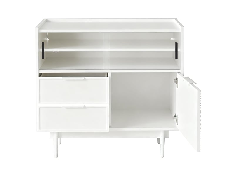  Buffet meuble de rangement 80x35x80 cm, portes en verre, éclairage led réglable, meuble salon et cuisine, mdf blanc  - Conforama E