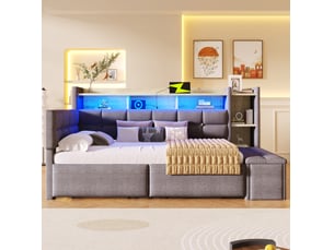 Lit avec rangement 90x190 cm <strong>REDOM</strong>  <strong></strong> coloris gris