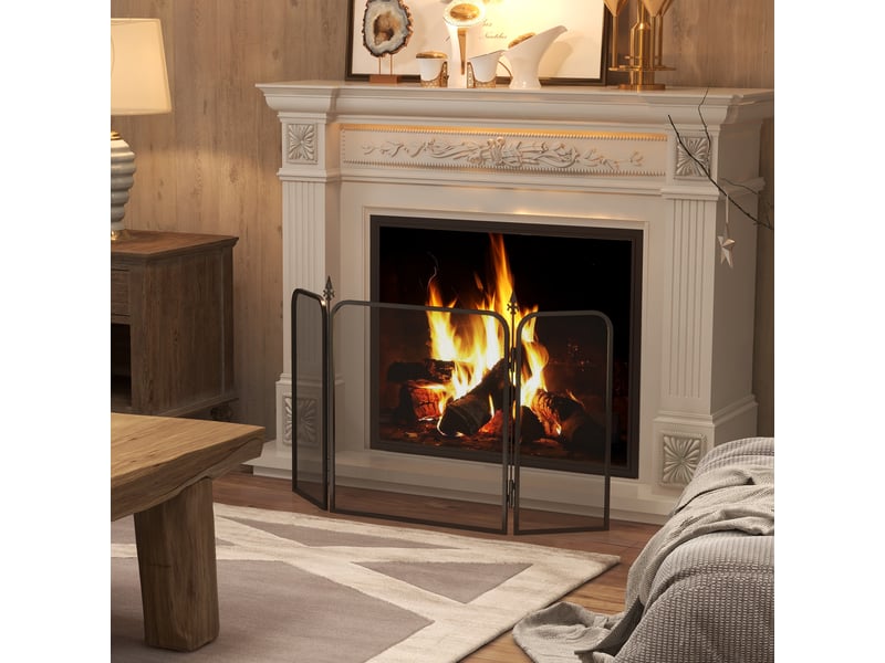  Pare-feu en métal pliable en trois parties, 96 x 1,3 x 56 cm, noir  - Conforama C