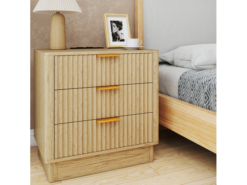 Table de chevet 3 tiroirs avec prise intégrée 60x40x60 cm chêne clair - Conforama B