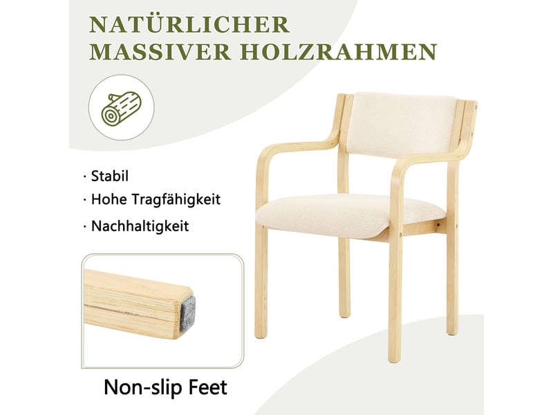  Lot de 2 chaises de salle à manger,avec accoudoirs,tissu teddy,blanc  - Conforama E