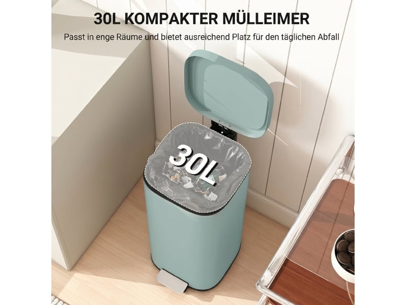 Poubelle de cuisine à pédale 30 l – 29 x 36 x 59,5 cm – vert – fermeture soft-close et seau intérieur amovible - Conforama D
