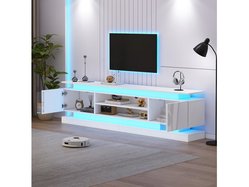  Meuble tv avec led, 2 portes, blanc brillant, 180x35x60 cm  - Conforama B