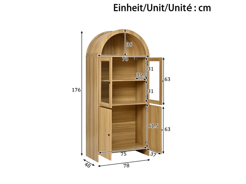  Buffet avec dessus en arc, meuble de rangement fermé à motif ondulé, vitrine à portes vitrées, meuble de salon  - Conforama D