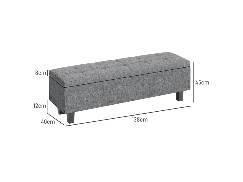 Banc de rangement rembourré en lin avec coffre, pieds en bois, style moderne gris foncé, 138 × 40 × 45 cm - Conforama E