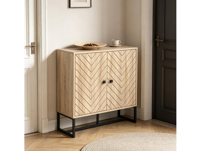  Buffet avec portes magnétiques et étagères réglables, piètement métal pour entrée, noir bois naturel, 80 × 29,5 × 80 cm  - Conforama C