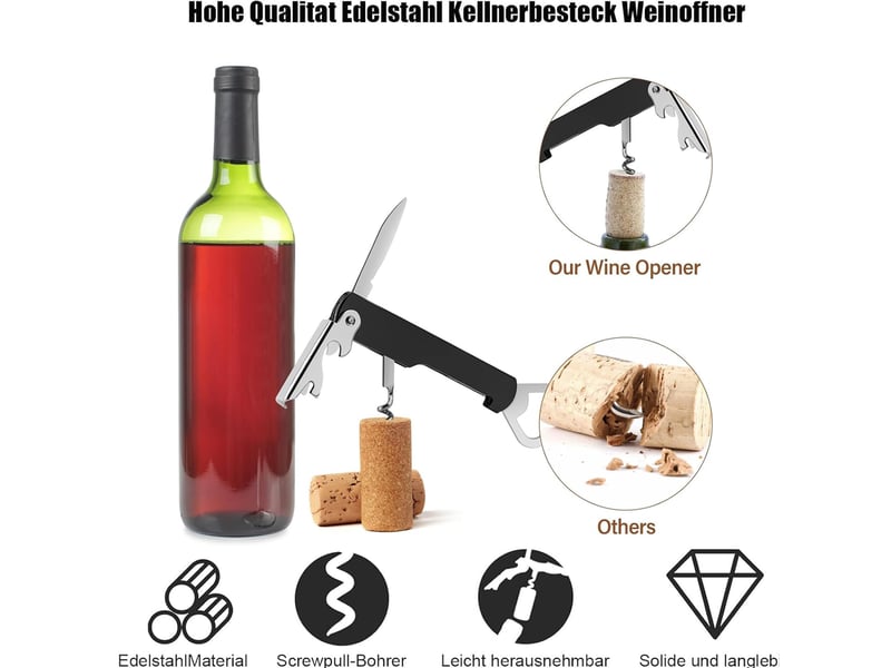  Tire bouchon limonadier professionnel sommelier - 5 pc, couteaux de sommelier, 3 en 1 tire bouchon sommelier, en acier inoxydable avec décapsuleur  - Conforama E