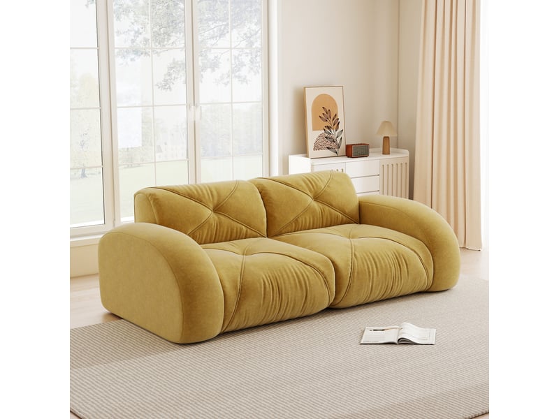  Canapé modulable 2 places 204x95x76 cm, sans montage, design antiglisse, mousse 32d, revêtement en chenille, jaune  - Conforama E