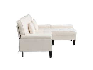 Canapé d'angle, transformable en lit, en tissu chenille, coloris beige clair, l195 x p149 x h86 cm, pour salon