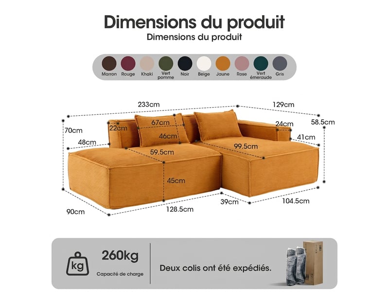 Canapé 2 places en tissu compact 235 cm - assise souple avec coussins, style moderne - Conforama C