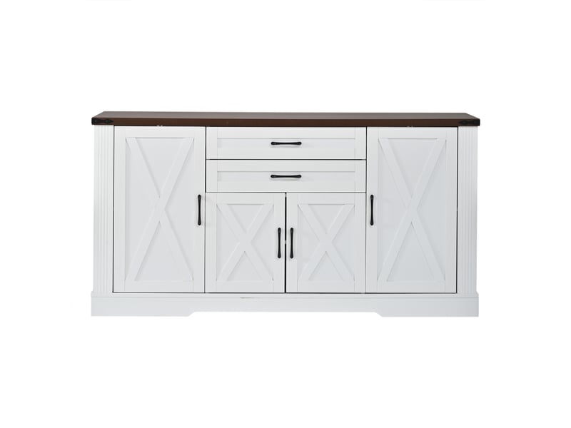  Buffet de cuisine blanc 160x39x81,5 cm, 4 portes et 2 tiroirs, meuble rangement avec plan de travail pour salle à manger  - Conforama A