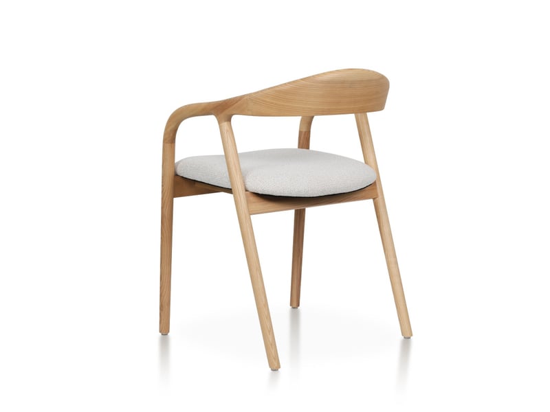  Chaise salle à manger bois de frêne et tissu beige avec accoudoirs, rembourrée  - Conforama E