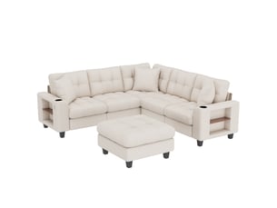 Canapé d'angle réversible convertible <strong></strong> <strong>Qualité haut de gamme</strong> 6 places Tissu beige