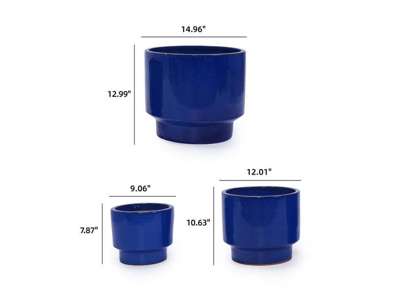 Lot de 3 pots en céramique ø 38,130,522,9 cm – bleu – drainage intégré, intérieurextérieur - Conforama C