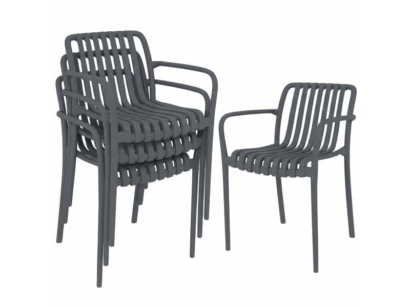  Lot de 4 chaises de jardin empilables avec accoudoirs en pp gris foncé  - Conforama A