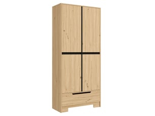 Buffet haut 80x35x180 cm naturel avec grand tiroir, rangements de porte et étagères réglables