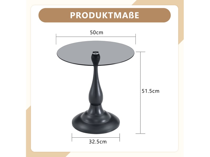  Bout de canapé rond noir en verre trempé et métal, 50 x 50 x 51,5 cm  - Conforama E