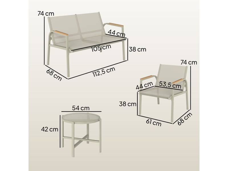 Salon de jardin ensemble de terrasse avec canapé 2 pl. 2 fauteuils et table basse 4 pcs vert - Conforama E