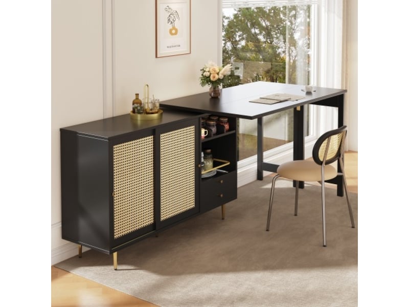 Bahut de cuisine design noir pivotante à 360°, table haute avec meuble de rangement, dimensions 107 x 40 x 71,4 cm - Conforama D