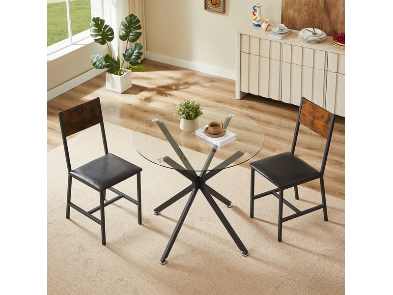  Table à manger ronde 80x80x78 cm – noir – verre trempé, pieds en métal stables pour 1 à 4 personnes  - Conforama B