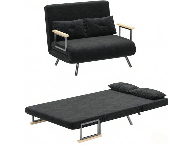  Canapé-lit convertible 2 places 4 en 1, dossier réglable 5 positions, noir  - Conforama A