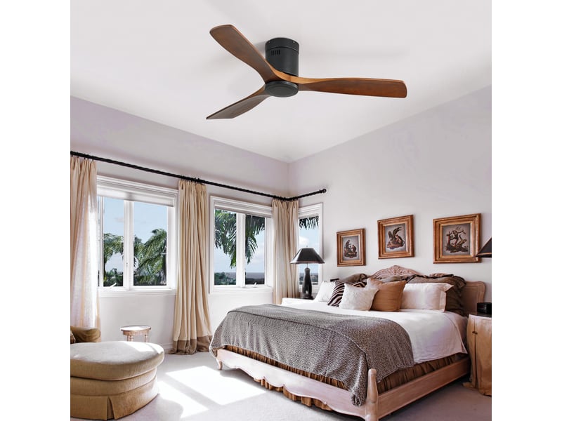  Ventilateur de plafond bois massif 132 cm moteur dc silencieux réversible avec télécommande sans lumière design moderne 3 pales  - Conforama E