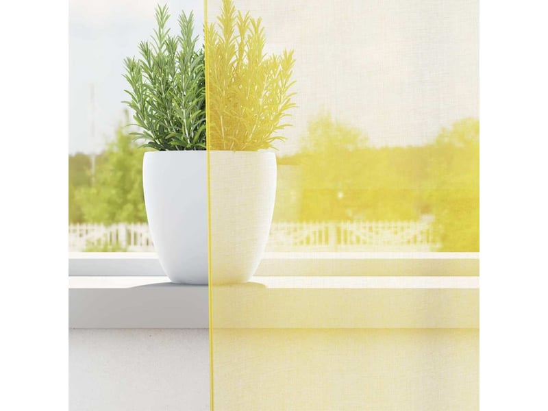  Lot de 2 rideaux en voile, voilages avec œillets jaune cf44373  - Conforama C