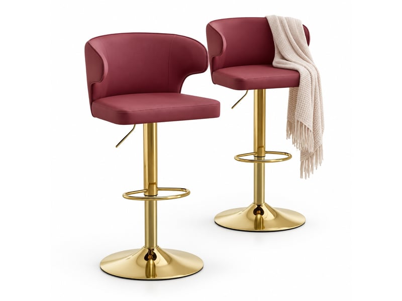 Tabourets de bar 49,7x45x110 cm lot de 2, réglables en hauteur, pivotants 360°, chaise de bar, polyuréthane (pu), rouge  - Conforama A
