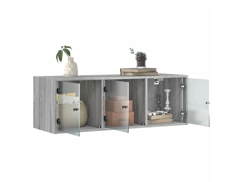  Armoire murale salon, meuble de rangement avec portes en verre sonoma gris 102x37x35 cm  - Conforama E