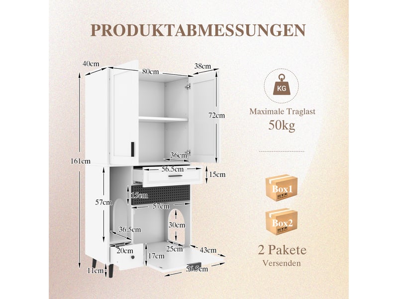  Armoire de rangement pour félins 80x40x161 cm avec étagères réglables, blanche  - Conforama E