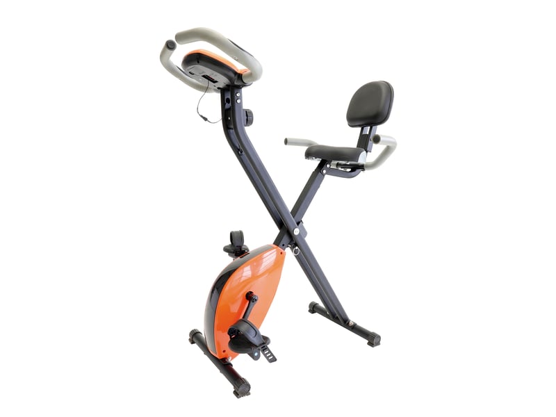 Vélo d’Appartement Pliable Magnétique – 8 Niveaux de Résistance, Écran LCD, Dossier et Capteur Cardiaque - Conforama C